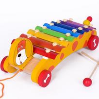 Muzikinis vaikiškas medinis žaislas kūdikiui, smagus edukacinis galvosūkis vaikui geltona