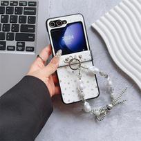 Cute Love Bowknot Phone Case with Wrist Strap For Samsung Galaxy Z Flip 6 5 4 3 Hard Plastic Hinge Protective PU Leather Cover Galaxy Z Flip 3