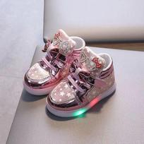 2022 Spring/Autumn Kids' LED Light-Up Bowknot Leather Boots Diamond Sports Shoes 21 - 13.5cm