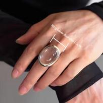 PANJBJ 925 Silver Geometry Crystal Ring For Women Ellipse Exaggerated Punk Water Drop Open Jewelry Gift