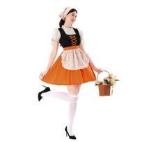 Women Farm Dress Oktoberfest Costume Maid Dress Short Sleeve Square Neckline Apron Style Dress for Festival Events Party Wear XXL oranžinė
