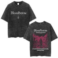Washed Vintage Game Bloodborne Fear The Old Blood T Shirt Men Women Casual Oversized T-shirt Male High Quality Cotton T-shirts S įvairiaspalvis