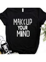 T Shirt Makeup Your Mind Eyelash Print Tshirt  Short Sleeve O Neck Loose T-Shirt Ladies Causal Tee Shirt Tops S įvairiaspalvis