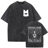 Vintage Washed Cult of The Lamb Game Fans Print T Shirts Men Women Casual Fashion 100% Cotton Short Sleeve T-shirt Tops Clothing S