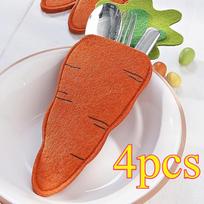 4PCS Gifts Non-woven Fabric Easter Carrot Cutlery Bag Ornaments Pocket Easter Fork Holder Tableware Cover Party