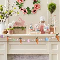 Practical-Easter Bunny Carrot Garland Fireplace Wall Hanging Decoration Decoration With Wooden Beads