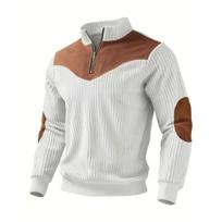 Men Corduroy Quarter-Zip Sweater With Contrast Patches S balta