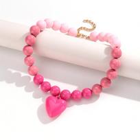 Naujas spalvingas akrilinis širdelės pakabukas karoliai moterims Vasaros madingi rankų darbo apvalūs karoliukai Y2K Choker Statement papuošalas Dovana