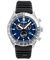 Citizen Eco-Drive Chronograph Silicone Strap Blue Dial AT2569-04L 100M Men's Watch mėlyna