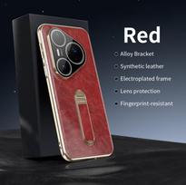 Hign-end Vegan Leather Case For iphone Huawei Pura 80 70 Pro Ultra Lens Protector Full Protection Metal Stand Plated Cover Huawei Pura 70 brown
