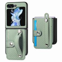 case for Samsung Z Flip 7 6 5 4 3 Wristband holder card holder fiber texture business protective case full coverage plain tough Galaxy Z Flip7 žalia