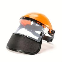 Garden Grass Trimmer Safety Helmet Hat With Full Face Mesh Protective Mask For Logging Brush Cutter Forestry Protection oranžinė