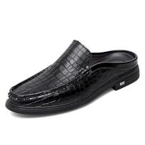 Fashion Luxury Portable Slippers Brand Designer Summer Genuine Leather Casual Slip on Half Shoes for Men Loafers Slippers for Thin Foot 38 juoda