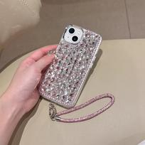 Aukščiausios kokybės rankų darbo prabangus krištolinis telefono dėklas per visą ekraną su apyranke, skirtas iPhone 16 15 14 13 12 11 Pro Max For iPhone 16 Pro Max