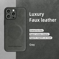 Luxury Calfskin O-Ring Magnetic Leather Case for iPhone 16Plus 16ProMax 16Pro 16 Shockproof Wireless Charging Case Capa For iPhone 16 Pro Max pilka spalva
