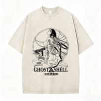 Anime Ghost in The Shell Motoko Kusanagi Vintage Washed T Shirt Men Women Clothing Casual Cotton Short Sleeve Oversized T-shirts S įvairiaspalvis