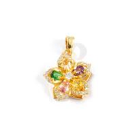 1 Piece Brass & Rhinestone Flora Collection Charm Pendant Multicolor Flower Rotatable Pendants For DIY Making 22mm x 16mm