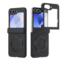 For Samsung Galaxy Z Flip 7 6 5 phone case with tempered glass, rotating magnetic alloy stand, fingerprint resistant Galaxy Z Flip6 juoda