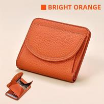 Women's Genuine Leather Bifold Wallet with RFID Blocking Protection, Minimalist Design with Card Slots and Coin Pocket, Unisex Short Purse oranžinė