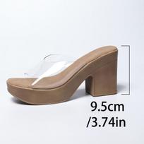 High-heeled Flip-flops for Women - New Style, Transparent Thick-soled Shoes 42 chaki