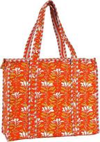 Handmade Cotton Quilted Tote Bag for Women Large Block Print Floral Shoulder Handbag with Zipper Multi Purpose Beach Travel Purse Orange Set of 1
