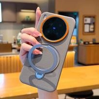 For Vivo X300 and Vivo X300 Pro Case Magnetic Metal 360° Rotation Holder Stand Grid Pattern Leather Good Grip Soft Back Cover Artificial leather&vivo X300