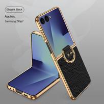 For Samsung Galaxy Z Flip 7 Case Luxury litchi Leather Skin With Ring Protective Back Cover Case For Z Flip 7 Phone Shell Galaxy Z Flip7 juoda