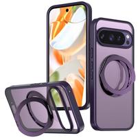 For Google Pixel 9 9a 10 Pro XL Case Magsafe 360° Rotation Metal Stand Matte Soft Edge Clear Hard Backplate Cover Pc + tpu&Google Pixel 9