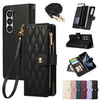 Crossbody Wrist Strap Wallet with Card Holder Phone Case for Samsung Galaxy Z Fold 7 6 5 4 Fold6 Fold5 Fold4 Fold3 Leather Cover Galaxy Z Fold7 juoda