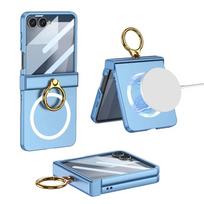 Magnetic Phone Case for Samsung Galaxy Z Flip 7 5G with Front Screen Protector Ring Kickstand Hinge Protection Galaxy Z Flip7 mėlyna