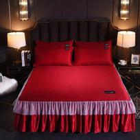 Satininė lovatiesė ant lovos plokščia paklodė Prabangi pora lovatiesė dvigulė lova Čiužinio užvalkalai raukiniai Sijonas Minkšta patalynė 150 180 2xPillowcase 48x74cm
