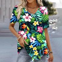 Women's 3d Bohemia Printed T shirts V-neck Short Sleeved Tops Fashion Hawaii Style Blouse Tops Tees Summer Clothing Hot Sale S blue