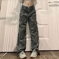 2023 Retro High Street Camouflage Flared Trousers: Women's High-Waist, Slim-Fit Summer Overalls L kamufliažas
