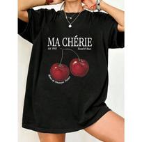 Per dydžio T-shirt Juodos vyšnios raštas Ma Cherie Saldus ir rūgštus užrašas Moteriški laisvalaikio vasariniai drabužiai S juoda