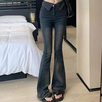 Hotsweet Vintažiniai Siauri Bootcut Džinsai Pavasaris Ruduo Aukšto Liemens Džinsiniai Kelnės Moteriški Drabužiai Stilingi Mygtukai Amerikietiška Aura Kelnės S mėlyna