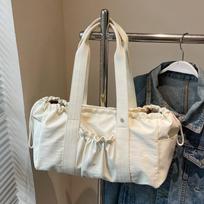 Large Capacity Drawstring Tote Bag Sweet Lightweight Handbag Nylon Shoulder Bag  Office Worker smėlis