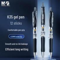 M&G K35 Retractable Gel Pens, 0.5mm, Black, 12-Pack