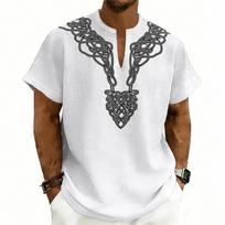 Men Beige Linen Blend Short Sleeve T-Shirt With Celtic Knot Print S balta