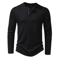 Men Blue Heather Long Sleeve Henley T-Shirt With Button Placket S juoda