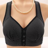 Red Polka Dot Wire-Free Push-Up Bra for Middle-Aged & Elderly Women