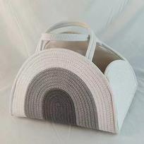 Woven Tote Bag for Moms Cotton Rope Handmade Diaper Caddy Nursery Organizer Bag pilka spalva