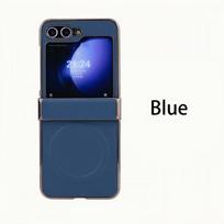 case for Samsung Z FLIP 7 6 5 4 3 magnetic Litchi skin pattern protective case full coverage Shock Proof Anti-Fingerprint plain Galaxy Z Flip7 mėlyna