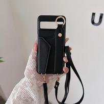 For Google Pixel 8 9 10 Pro XL Case PU Leather Wristlet Card Bag Grip Strap Shoulder Long Crossbody Lanyard Ring Clasp Cover PU Leather&Google Pixel 9