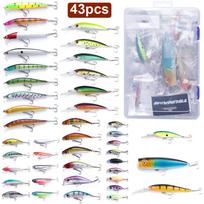 43 dalių jaukų rinkinys (įvairių dydžių) įskaitant menkiausią Popper Crankbait (su kabliukais) su dėžute sūraus ir gėlo vandens upėtakių, ešerių ir lašišų žvejybai. 43pcs