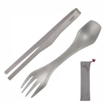 „Lixada“ titano žnyplės su „Spork“ ant grotelių kepimo įrankiu Lengvi lauko stovyklavimo reikmenys žygiams pėsčiomis Tongs & Spork gray