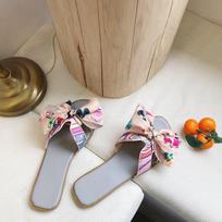 Ladies Summer Flip Flops Non-slip Casual Outer Wear Beach Shoes Women's Flat Bow-knot Slippers 41 pilka
