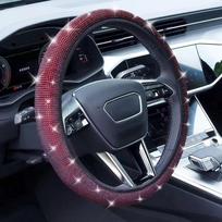 Krištolinis automobilio vairo užvalkalas moterims mergaitėms mielas blizgantis kalnų krištolas deimantas automatinė vairo apsauga interjero dalys priedai 14X9X6CM raudona