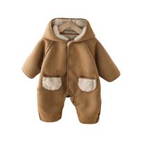 Cozy Winter Velvet Onesie for Infants and Toddlers - Thick and Warm Newborn Romper 90 cm tamsiai ruda spalva