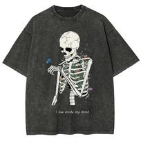 Skull I Live Inside My Mind Vintage Snowflake Washed T-Shirt Y2k Anime Cotton T Shirts Short Men Women's Tops Oversized Tshirt S įvairiaspalvis