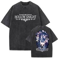 Vintage Washed Cotton T Shirt Game Hollow Knight Cute Print Short Sleeve T-shirts Men Women Summer Harajuku Fashion T-shirt Tops S įvairiaspalvis